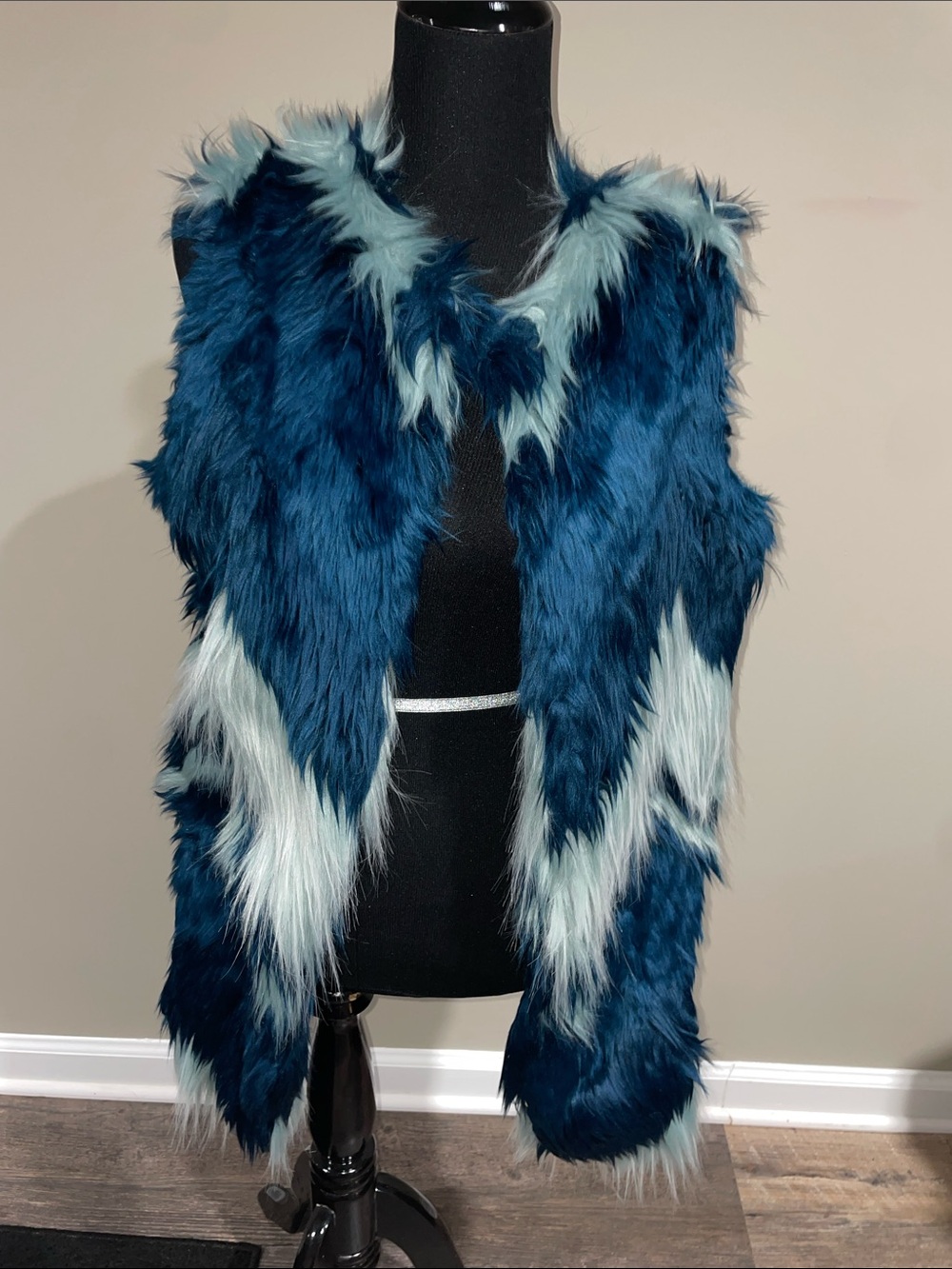 Teal and Light Blue Faux Fur Vest